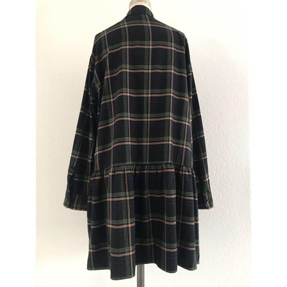 Uniqlo Navy Plaid Flannel Long Sleeve Drop Waist Casual Shirt Dress NWOT M - Picture 6 of 10